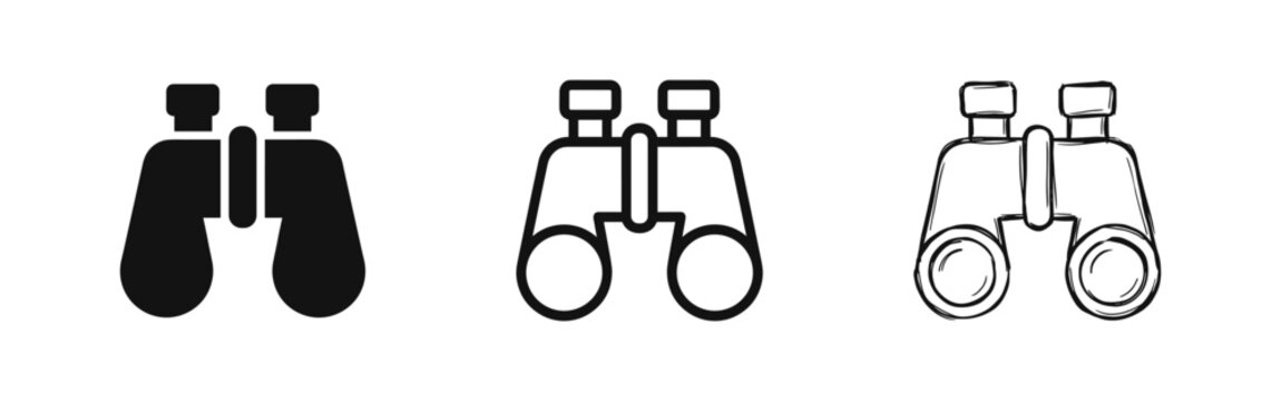 Binoculars icon set in three visual styles.