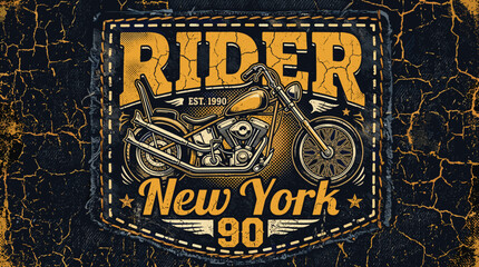 Vintage motorcycle rider vector illustration, retro custom chopper bike emblem, distressed biker club graphic for apparel and t-shirt design © Iconify Studio