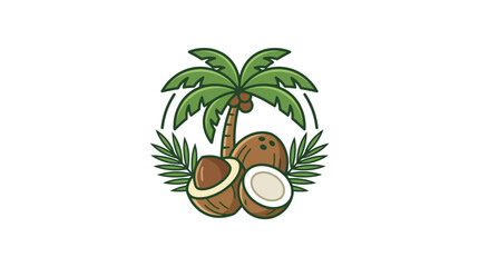 Obraz premium Tropical Coconut Palm Tree Icon with Fresh Coconuts, Vector Illustration