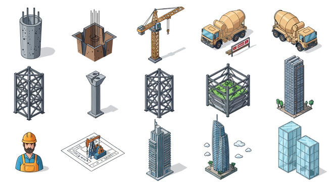 Construction site with buildings and machinery.