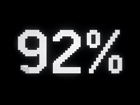 Pixelated percentage ninety two percent sign on dark background