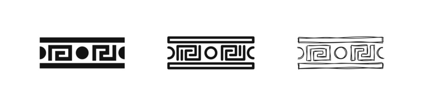 Greek Key Meander Border Icon Set - Solid, Outline, and Hand-Drawn Ancient Ornament Symbols