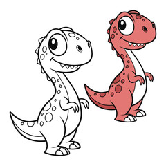 Fototapeta premium Cartoon Dinosaur Outline and Colorful Version – Cute Prehistoric Animal Illustration for Kids Educational and Creative Coloring Projects