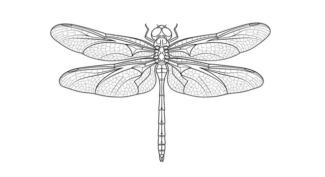 Dragonfly line art illustration detailed insect anatomy study