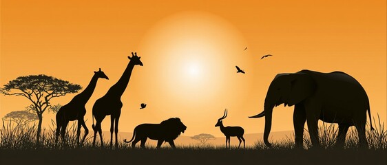 Obraz premium African Safari Animal Illustrations Set with Various Wildlife Characters