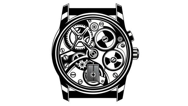 Intricate Mechanical Watch Movement Gears and Cogs Illustration.
