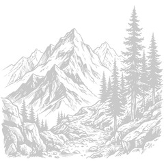 Fototapeta premium Mountain Landscape with Pine Trees Sketch