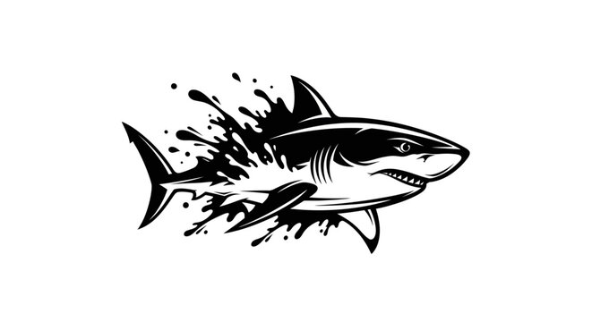 Black and white shark illustration swimming.