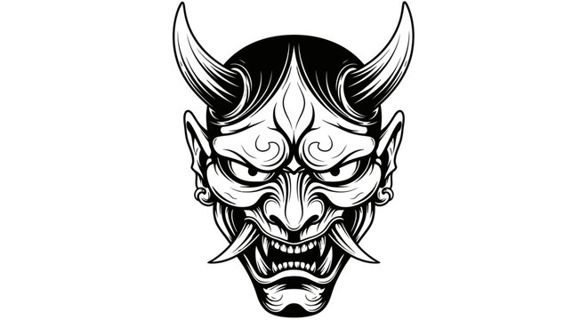 Japanese Oni Demon Mask Illustration.