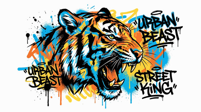 Urban tiger graffiti street art.
