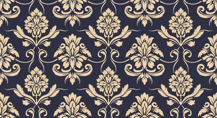 Fototapeta premium Luxury floral damask ornament with elegant curves and refined decorative composition