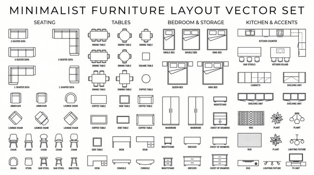 House Floor Plan Interior Layout Elements Vector Icon Set