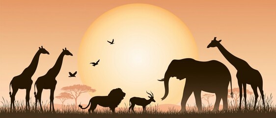 Obraz premium African Safari Animal Illustrations Set with Various Wildlife Characters