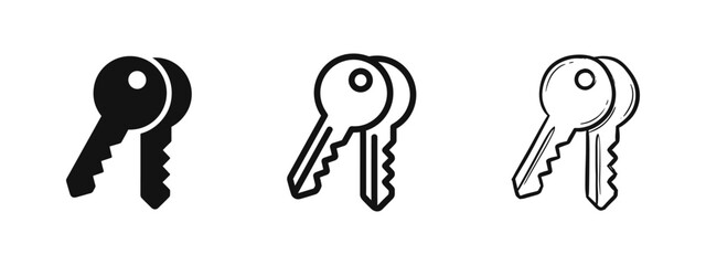 Key icon set. Security, access, and property symbols. House keys vector collection in different styles. © drawing lines