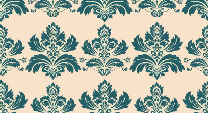 Traditional classic damask pattern with stylized flowers and scrolling decorative accents