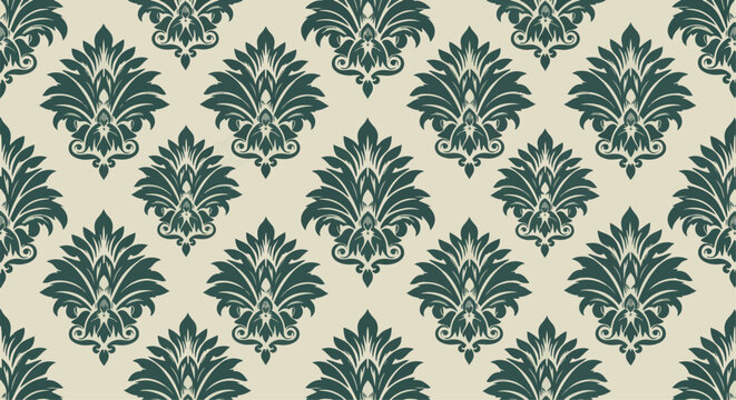 Traditional classic damask wallpaper with stylized botanical and scrolling pattern design