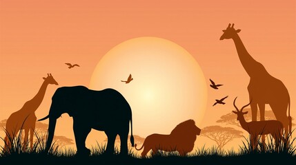 Obraz premium African Safari Animal Illustrations Set with Various Wildlife Characters
