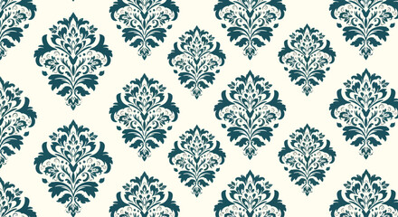 Fototapeta premium Traditional seamless damask wallpaper with stylized flowers and scrolling decorative motifs