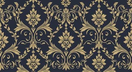 Fototapeta premium Vintage floral damask design with balanced composition and elegant refined detailing