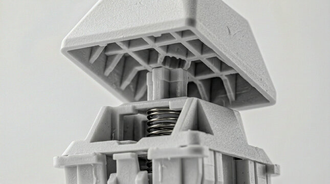 Single mechanical keycap low angle chalk white, PBT grain switch stem macro
