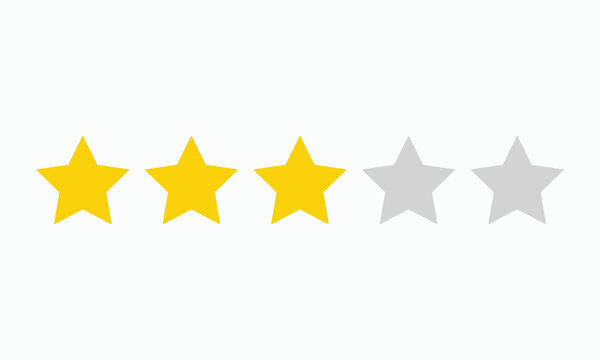 Three yellow stars and two grey stars symbol for customer service evaluation and product quality review isolated on white background flat vector illustration for business satisfaction ranking system.