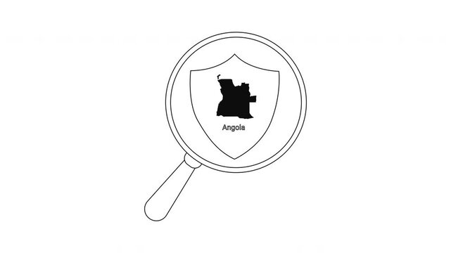 Angola Map Shield Magnifying Glass Search Icon Outline.