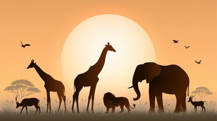 Obraz premium African Safari Animal Illustrations Set with Various Wildlife Characters