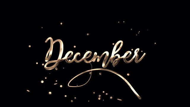 Transparent background gold handwritten December script animation for holiday titles 4K