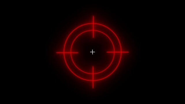 Red neon target reticle overlay, digital hud scope for gaming, military, and sci-fi interface crosshair
