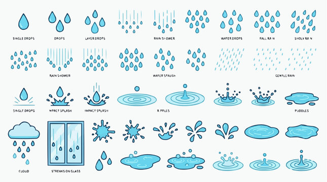 Raindrop icon set for the concept of weather and water.