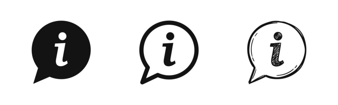 Information Speech Bubble Icon Set - Solid, Outline, and Sketch Hand-Drawn Styles