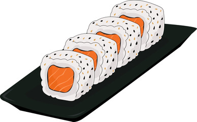 California Maki Sushi Rolls on Black Rectangular Tray © OneyWhyStudio