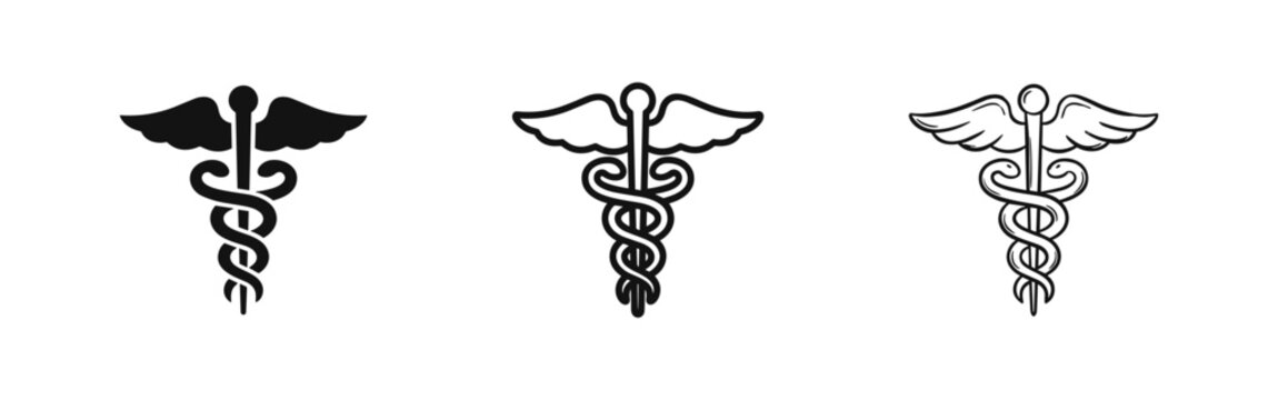 Caduceus Medical Symbol Icon Set for Health and Medicine