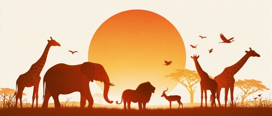Obraz premium African Safari Animal Illustrations Set with Various Wildlife Characters
