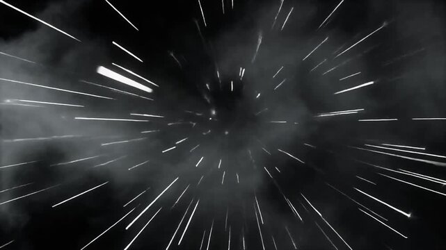 Abstract Monochromatic Smoke Interwoven with Sharp Sparks of Light Fast Motion, Sci-Fi Futuristic Full HD Background