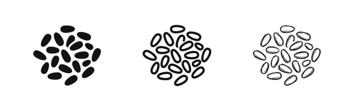 Abstract organic grain or seed shapes icon set in various styles.