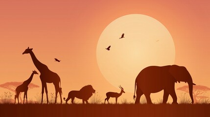 Obraz premium African Safari Animal Illustrations Set with Various Wildlife Characters