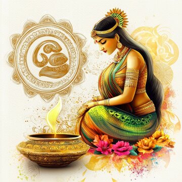 Artistic depiction of Labh Panchami in watercolor style.
