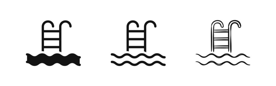 Swimming Pool Ladder Icon Set. Pool Stairs Vector Illustration.