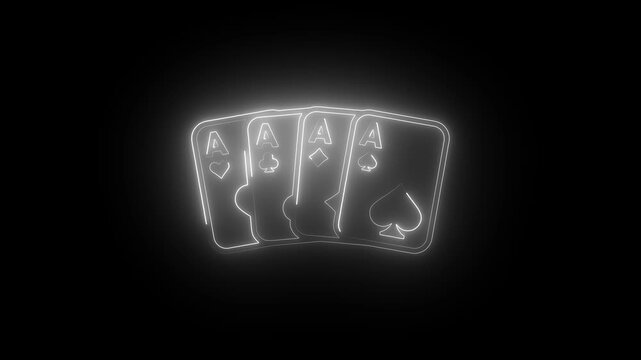 Glowing neon four aces playing cards animation on black background, for casino and, gambling concepts poker