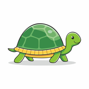 Cute cartoon green turtle walking