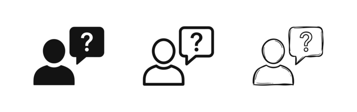 Person Asking Question Mark Icon Set in Solid, Outline, and Sketch Styles