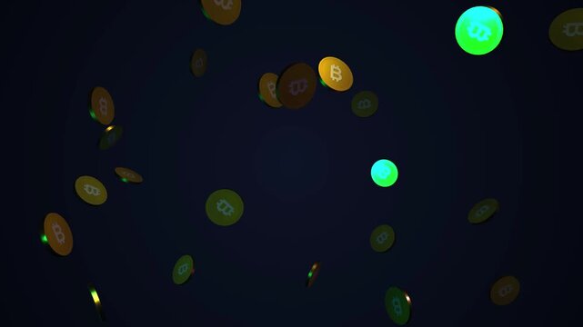 Rotating Bitcoin Cryptocurrency Coin Animation on a Dark Background