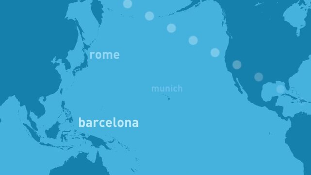 Airplane Flight Path Animation Across World Map Connecting Global Cities
