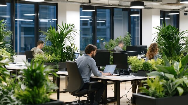 A bright and minimalist workspace designed for collaborative teamwork and modern office productivity