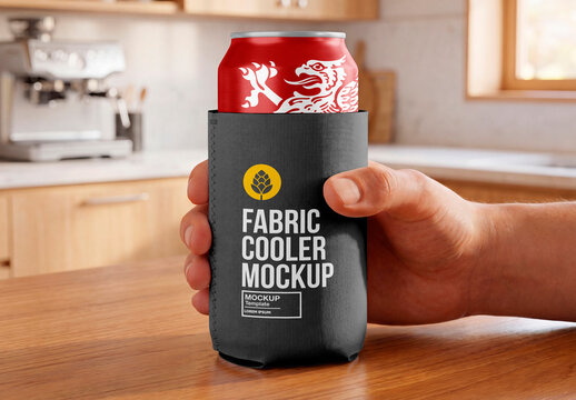 Can Cooler Mockup Held in Hand