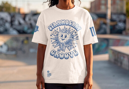 Blank oversized white t-shirt skatepark mockup