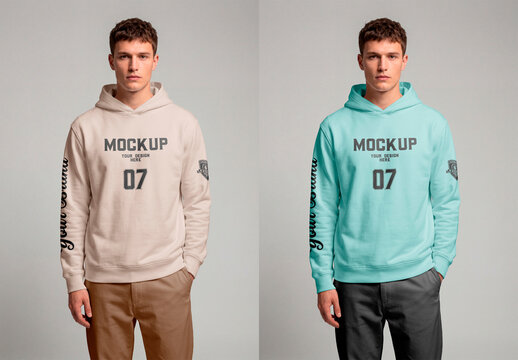 White hoodie front view male model minimal apparel mockup