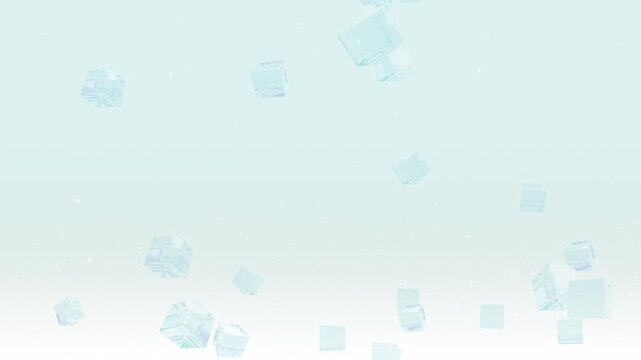 透明なガラスのキューブがゆっくり上昇するパステルブルーのループ背景動画 / Pastel Blue Looping Background Video with a Transparent Glass Cube Slowly Rising