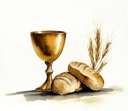 Artistic Depiction of Corpus Christi with Golden Chalice and Bread